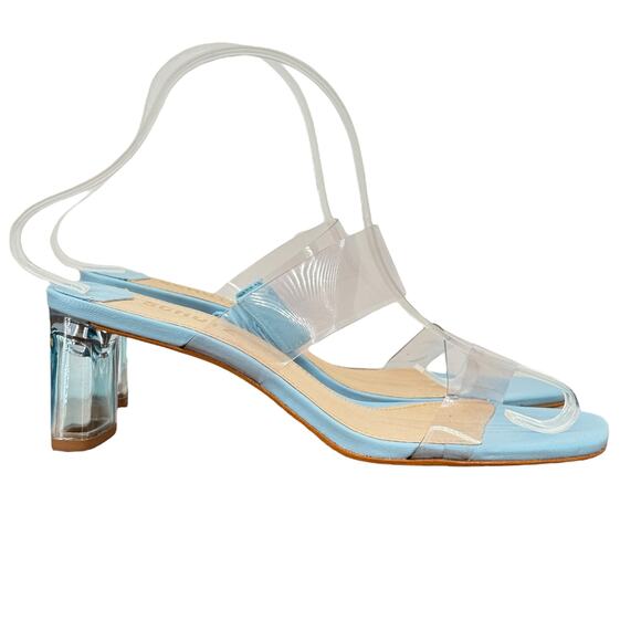Schutz Ariella Transparent Heel Sandal Leather Women's 7.5 Blue Clear Chic Luxe - Picture 1 of 9